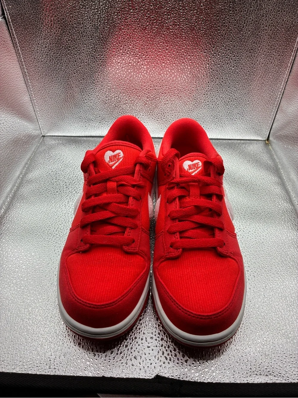 Nike Red and White Dunk Low Valentines Day